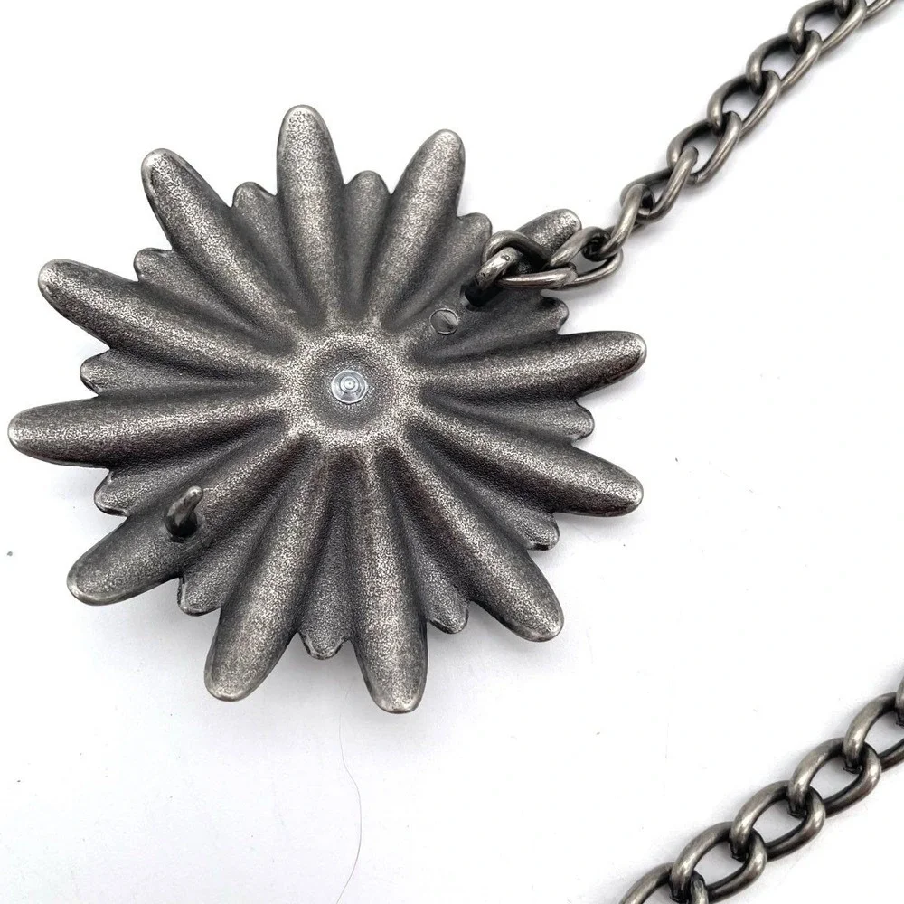 Y2K Oversized Flower Chain Metal Belt Brown Enamel Rhinestone Daisy Statement